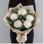 5 белых пионов c эвкалиптом